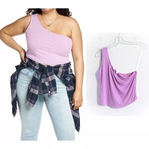 BP Nordstrom ones shoulder crop top lavender asymmetric plus size 1X stretch new
